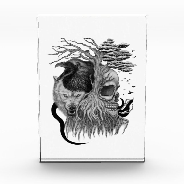 Wolf and Raven with Skull Photo Block (Front)