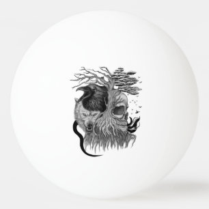 Wolf and Raven with Skull Ping Pong Ball