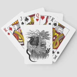 Wolf and Raven with Skull Playing Cards