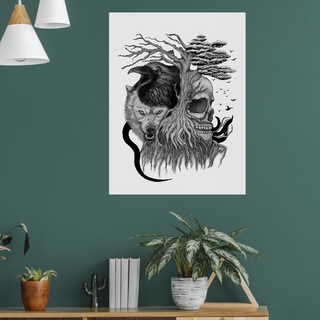 Wolf and Raven with Skull Poster (Living Room 1)