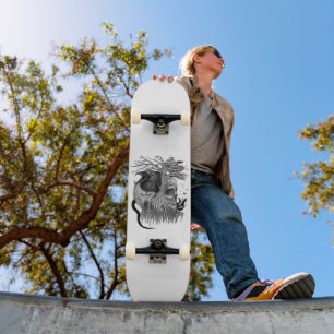 Wolf and Raven with Skull Skateboard