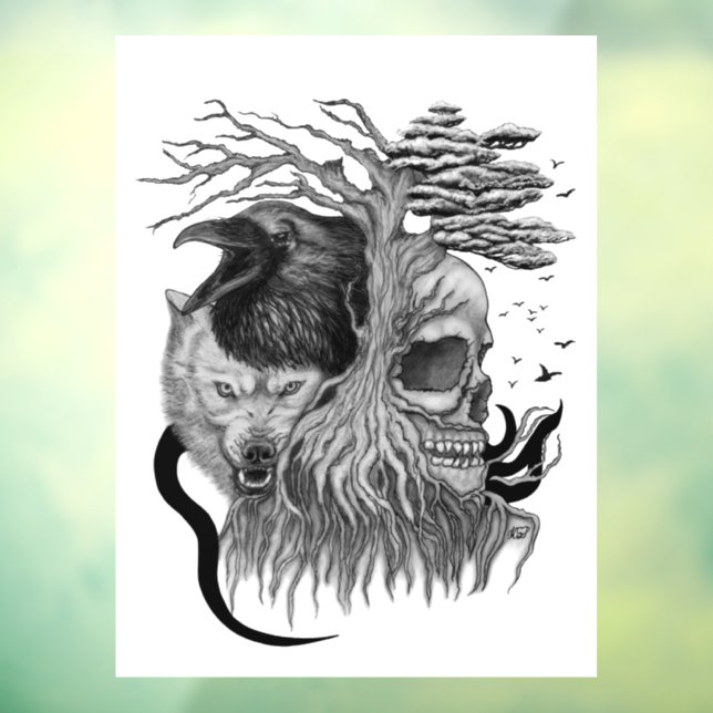 Wolf and Raven with Skull Window Cling (Sheet 3)