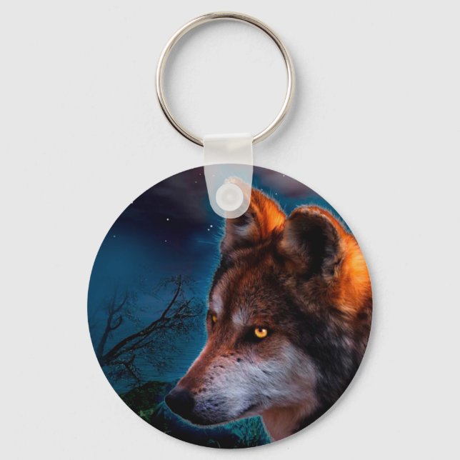 Wolf and the moon at midnigt keychain (Front)