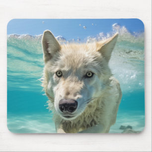 Wolf Animal Fun Nature Playing Water Out Mouse Pad