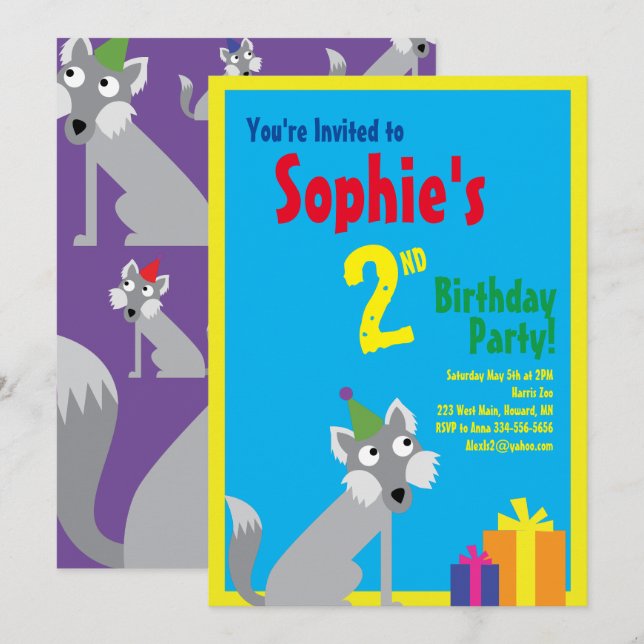 Wolf Animal Kid's Birthday Party Invitations (Front/Back)