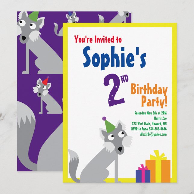 Wolf Animal Kid's Birthday Party Invitations (Front/Back)