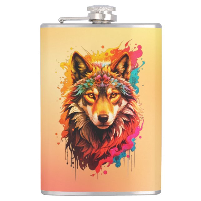 Wolf Animal Logo Design-87694 Hip Flask (Front)