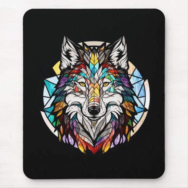 Wolf Animal Portrait Stained Glass Wildlife Forest Mouse Pad (Front)