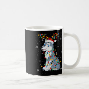 Wolf Animal Santa Hat Ugly Christmas Tree Lights Coffee Mug