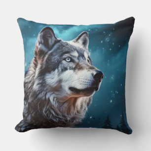 Wolf Animal Wildlife Wilderness Colourful Wall Art Throw Pillow