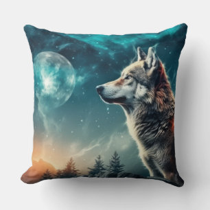 Wolf Animal Wildlife Wilderness Colourful Wall Art Throw Pillow