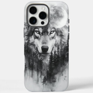 Wolf appears from misty forest at night iPhone 16 pro max case