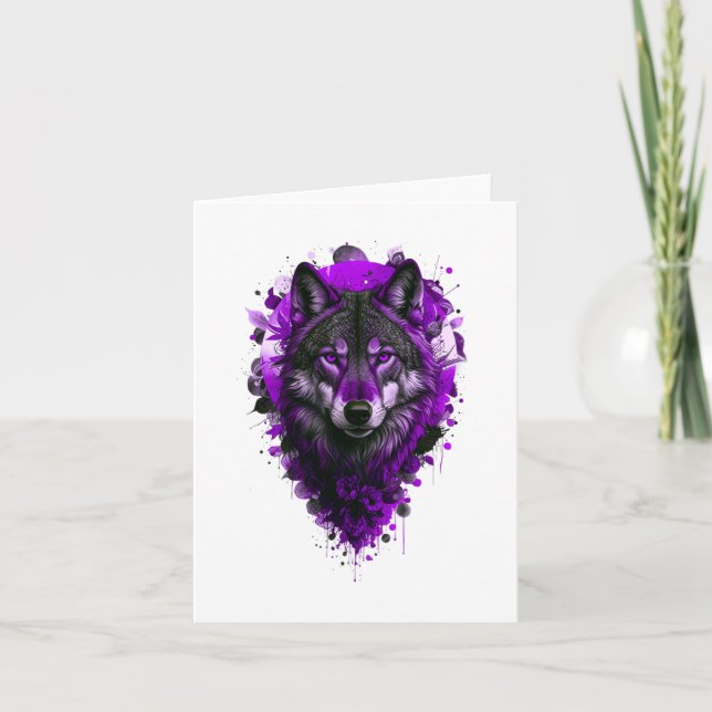 Wolf Art - Purple Sticker  Card (Front)