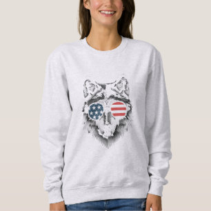 Wolf Art with American Flag Sunglasses Sweatshirt