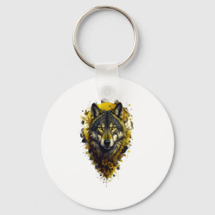 Wolf Art - Yellow Sticker Keychain