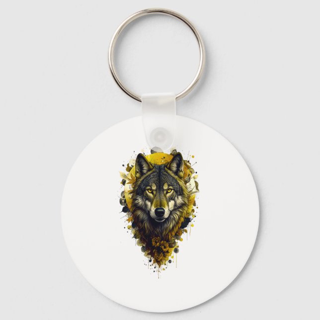 Wolf Art - Yellow Sticker  Keychain (Front)