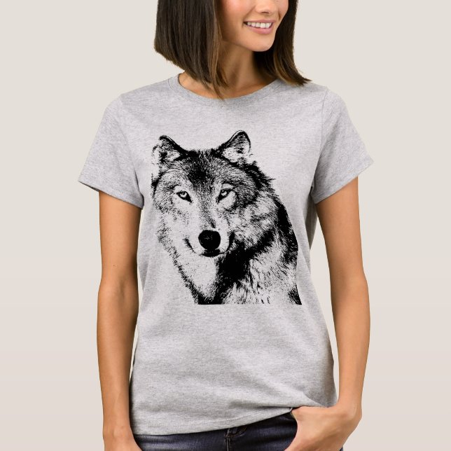 Wolf Artwork Light Steel Colour T-Shirt (Front)