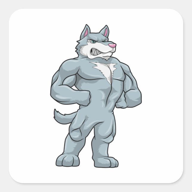 Wolf as Bodybuilder extreme Square Sticker (Front)