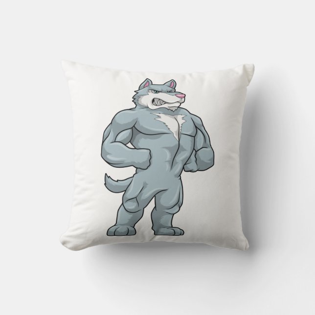 Wolf as Bodybuilder extreme Throw Pillow (Front)