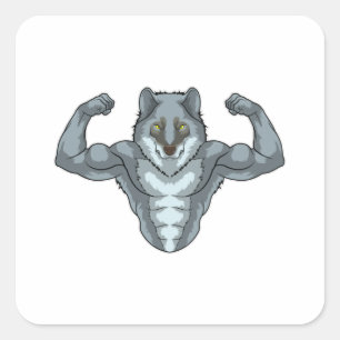 Wolf as Bodybuilder with big Muscles Square Sticker