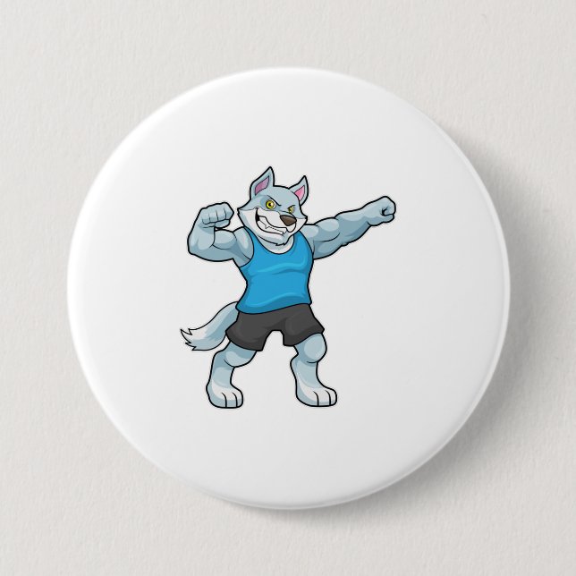 Wolf as Bodybuilder with big Upper arms 3 Inch Round Button (Front)
