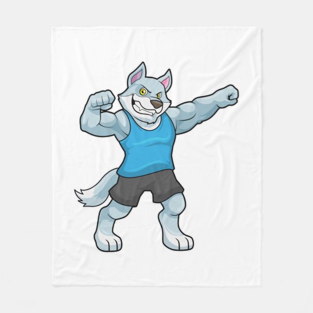 Wolf as Bodybuilder with big Upper arms Fleece Blanket (Front)