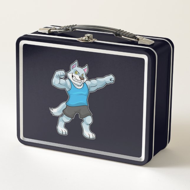Wolf as Bodybuilder with big Upper arms Metal Lunch Box (Front)