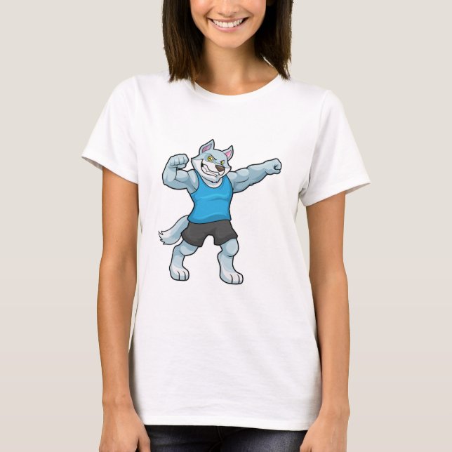 Wolf as Bodybuilder with big Upper arms T-Shirt (Front)