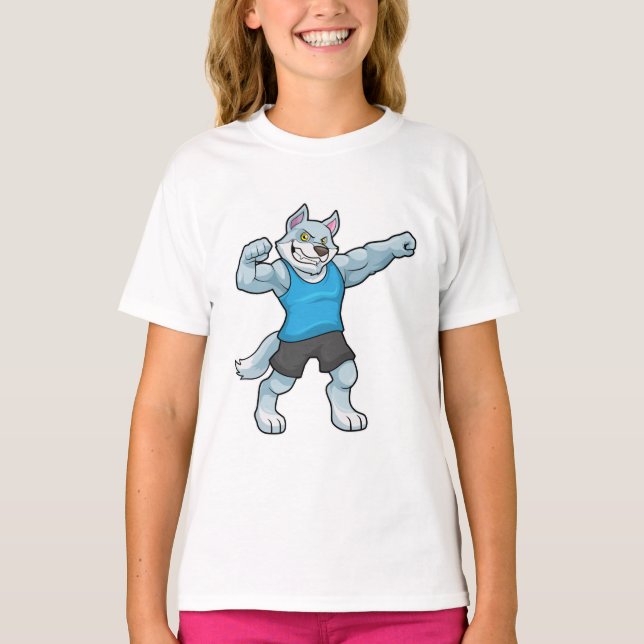 Wolf as Bodybuilder with big Upper arms T-Shirt (Front)