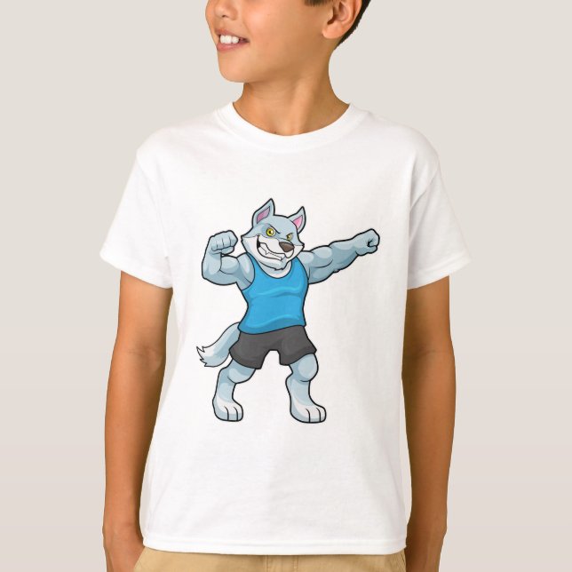Wolf as Bodybuilder with big Upper arms T-Shirt (Front)