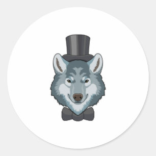 Wolf as Groom with Bow Classic Round Sticker