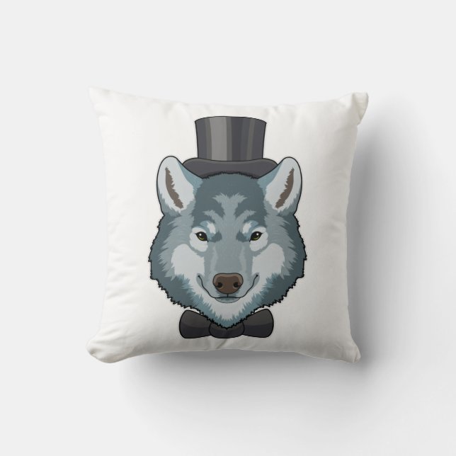Wolf as Groom with Bow Throw Pillow (Front)