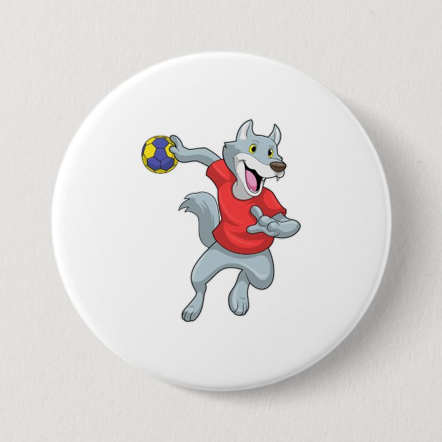 Wolf as Handball player with Handball 3 Inch Round Button (Front)