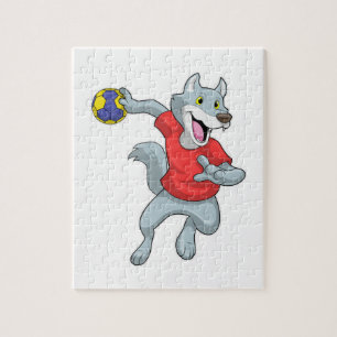 Wolf as Handball player with Handball Jigsaw Puzzle