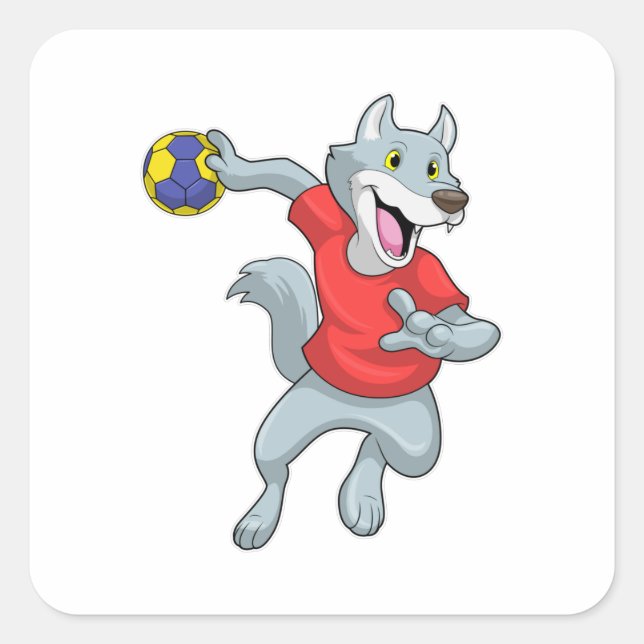 Wolf as Handball player with Handball Square Sticker (Front)