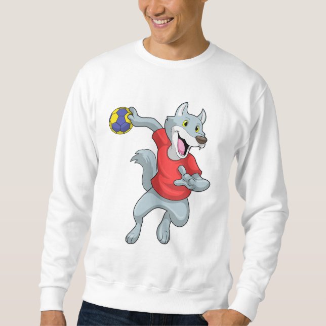 Wolf as Handball player with Handball Sweatshirt (Front)