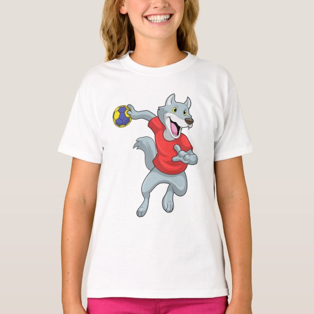 Wolf as Handball player with Handball T-Shirt (Front)