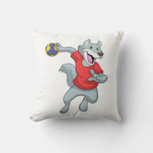 Wolf as Handball player with Handball Throw Pillow