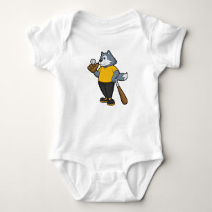 Wolf at Baseball with Baseball bat Baby Bodysuit