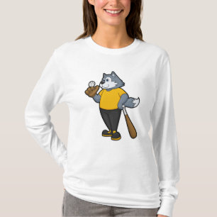 Wolf at Baseball with Baseball bat T-Shirt