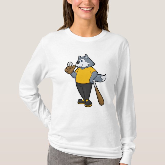 Wolf at Baseball with Baseball bat T-Shirt (Front)
