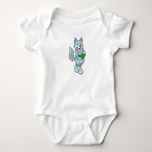 Wolf at Bowling with Bowling ball Baby Bodysuit (Front)