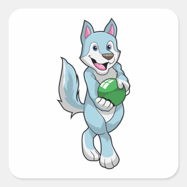 Wolf at Bowling with Bowling ball Square Sticker (Front)