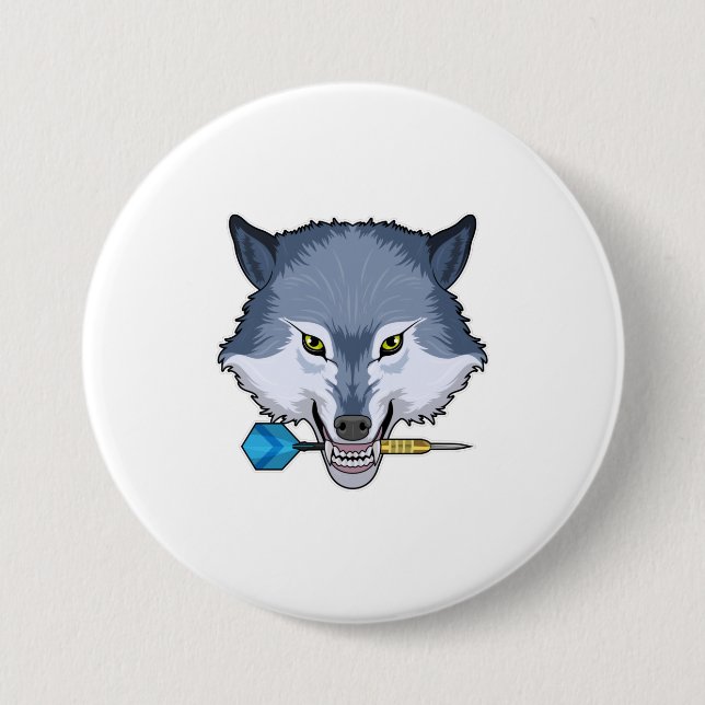 Wolf at Darts with Dart 3 Inch Round Button (Front)