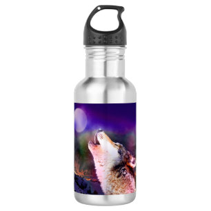 Wolf at night 532 ml water bottle