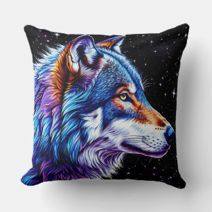 Wolf at Night Throw Pillow