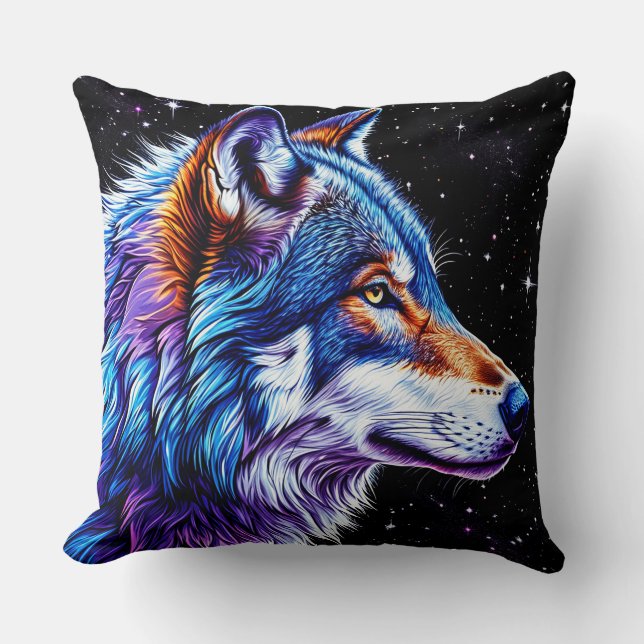 Wolf at Night Throw Pillow (Front)