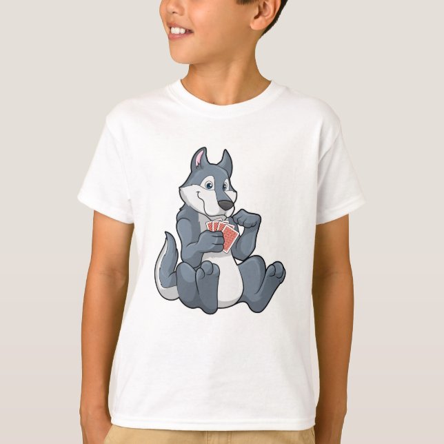 Wolf at Poker with Poker cards T-Shirt (Front)