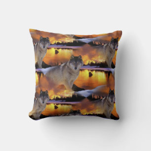 Wolf at Sunset Pattern Throw Pillow