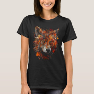 Wolf Autumn Leaves - Animal Art Motif Wolf T-Shirt
